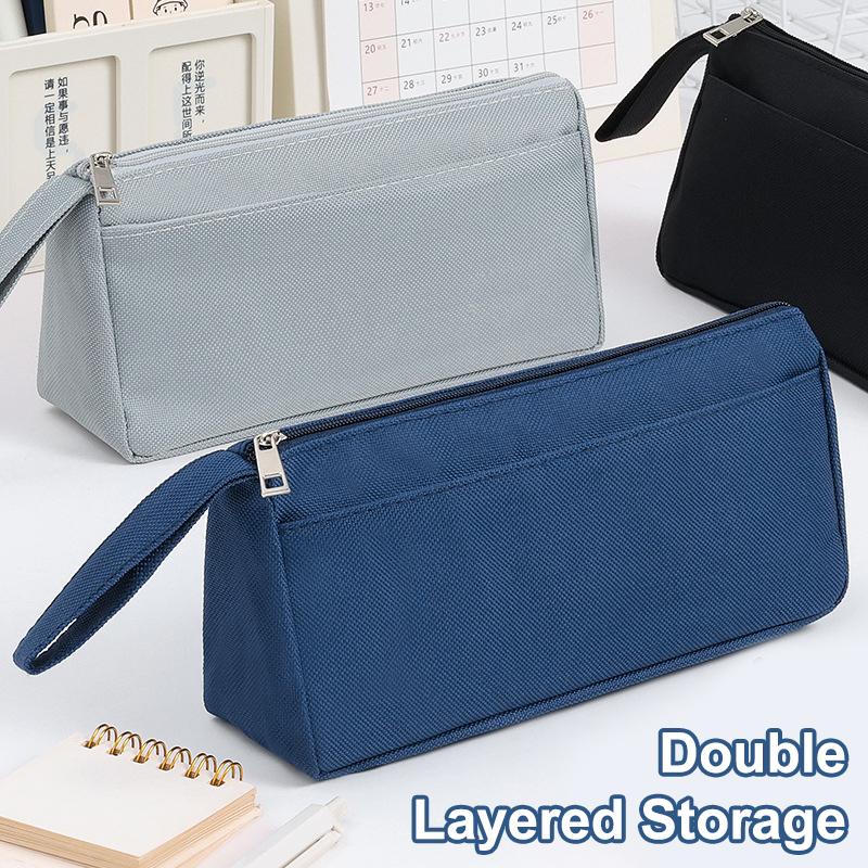 Fashion Portable Oxford Pencil Case Simple Double Layer Stationery Box Children Pencil Bag Large Capacity Pencil Case Gifts