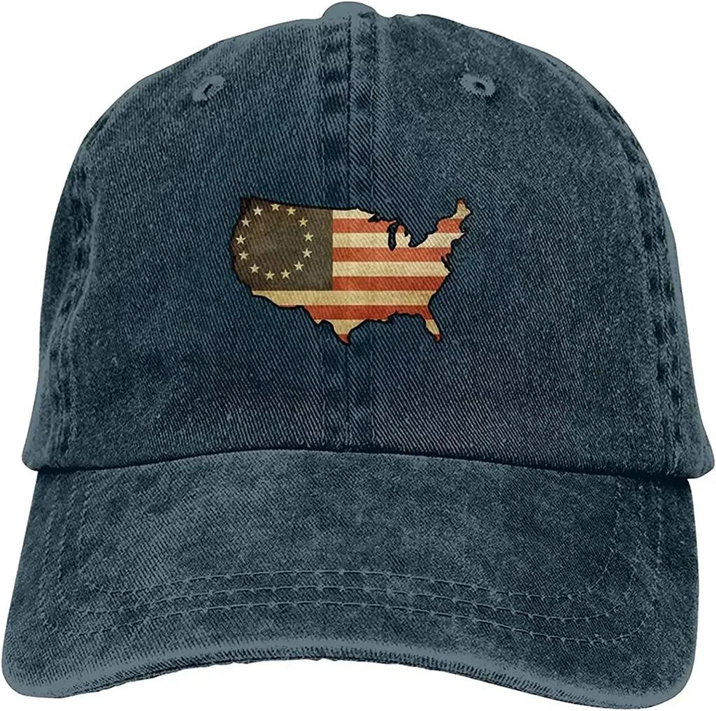 US Map Betsy Ross Flag Unisex Fashion Dad Hat Cotton Adjustable Baseball Cap