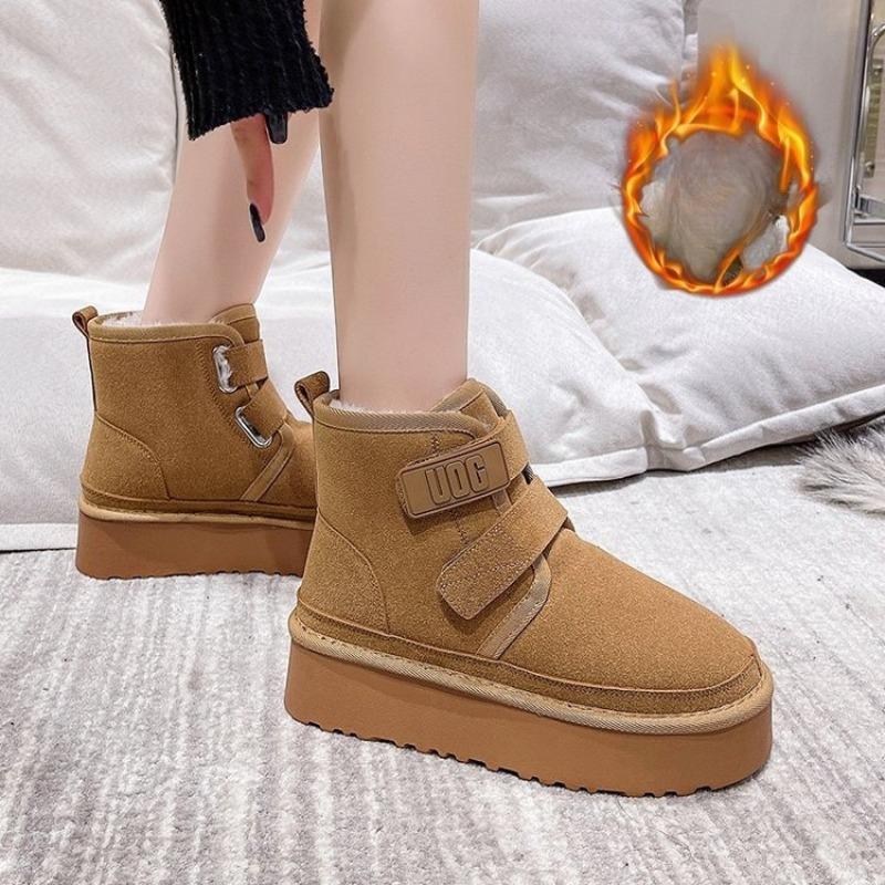 Thick-soled Shoes, Velcro Boots, Fleece, Round Toe, Short Velcro Snow Boots for Women