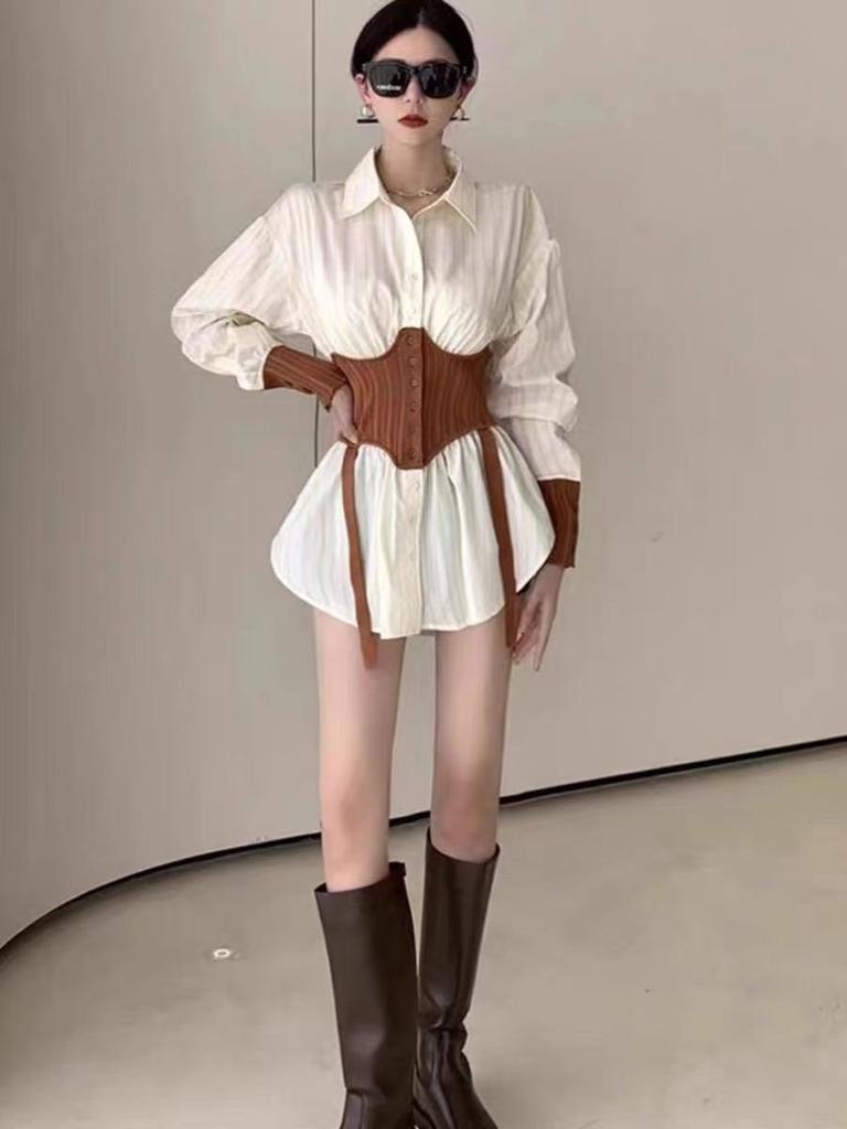 French Style Oversized Shirt With 3d Effect And Polo Collar For Women Spring Casual Wear