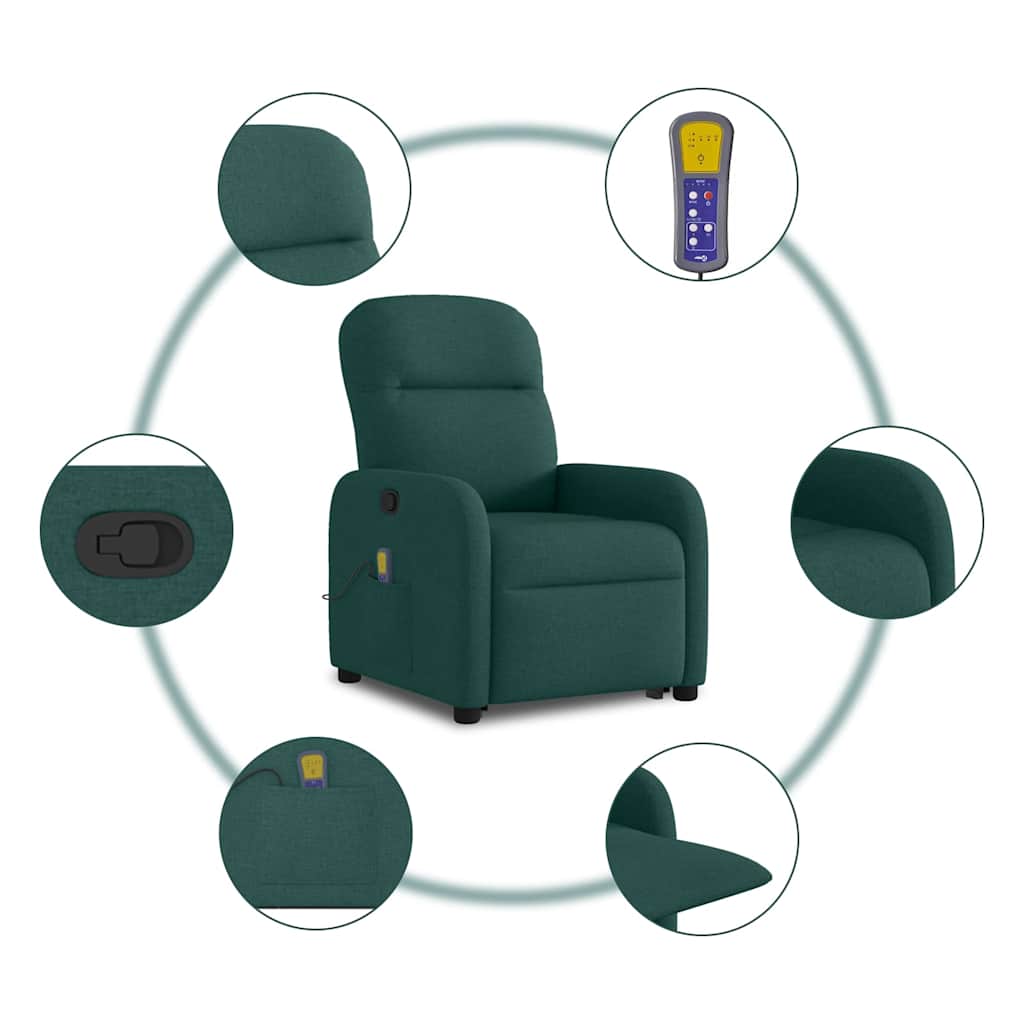 Massage Recliner with Rising Aid Dark Green Fabric