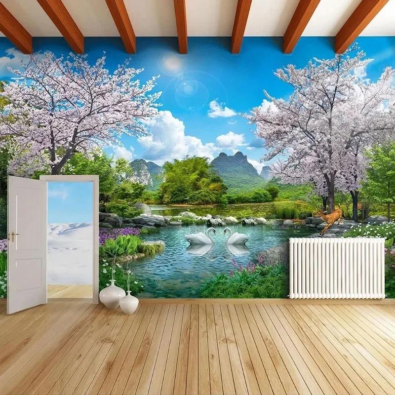 3d Nature Landscape Wallpaper Swan Lake Wall Paper Living Room Bedroom Wall Mural Frescoes Home Decor