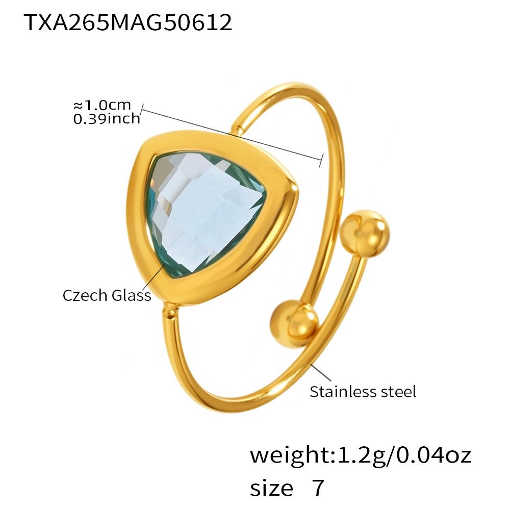 Exquisite Qiong Yao Triangle Glass Stone Open Ring, Thin Stainless Steel Band, Fade-Proof Size 7