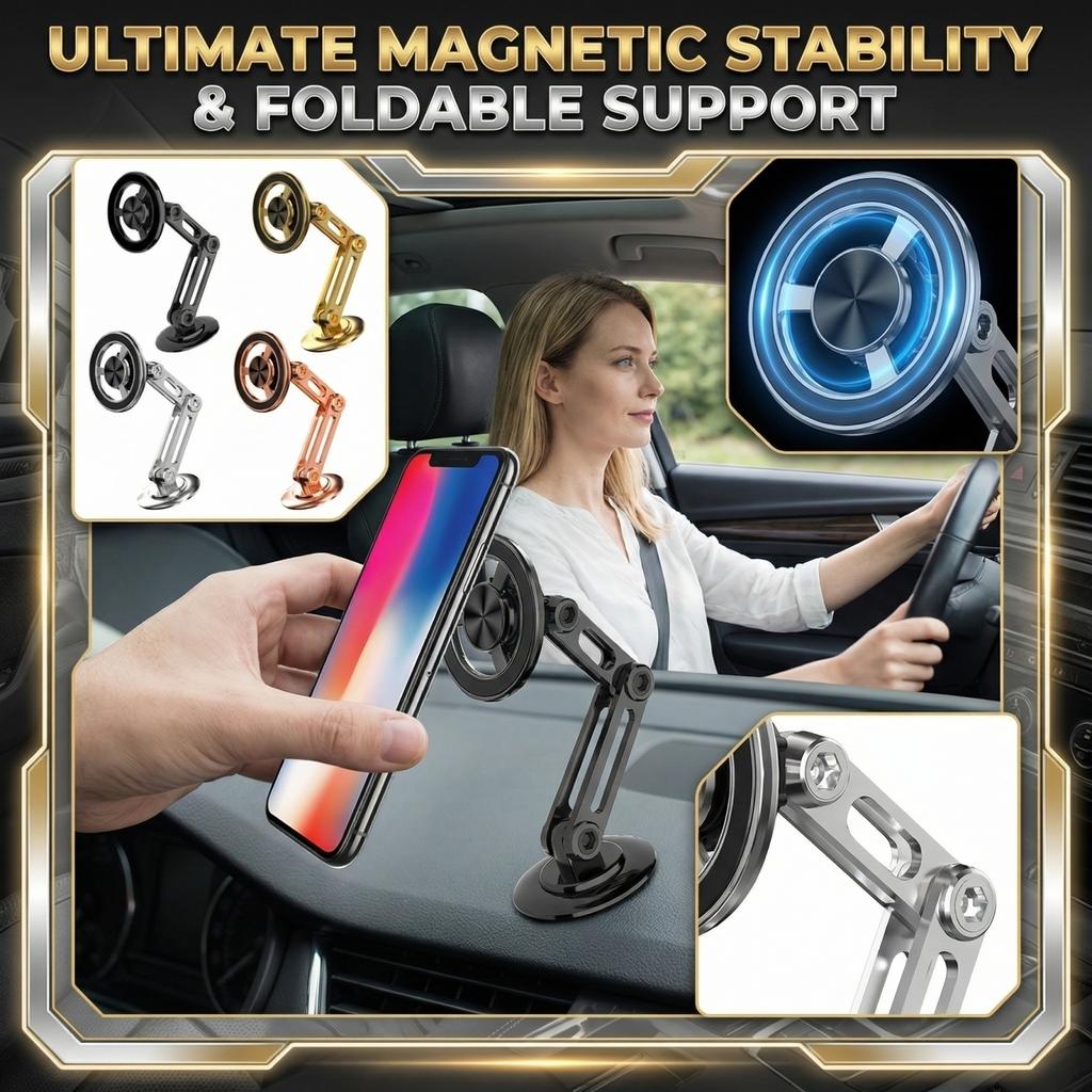 Car Phone Holder Metal Magnetic Foldable Adhesive Car Dashboard - Navigation Support