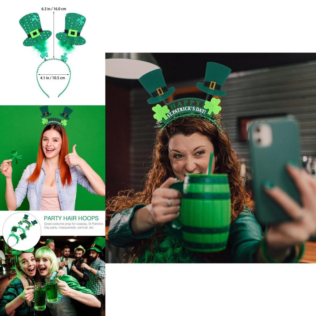 5pcs Green Clover Hair Band Elf Hat Accessories For St. Patrick's Day