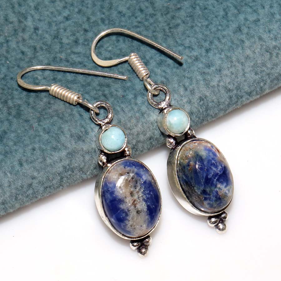 Sodalite Larimar 925 Silver Plated Earrings 1.8" Party Wear Gift Trendy E9a99