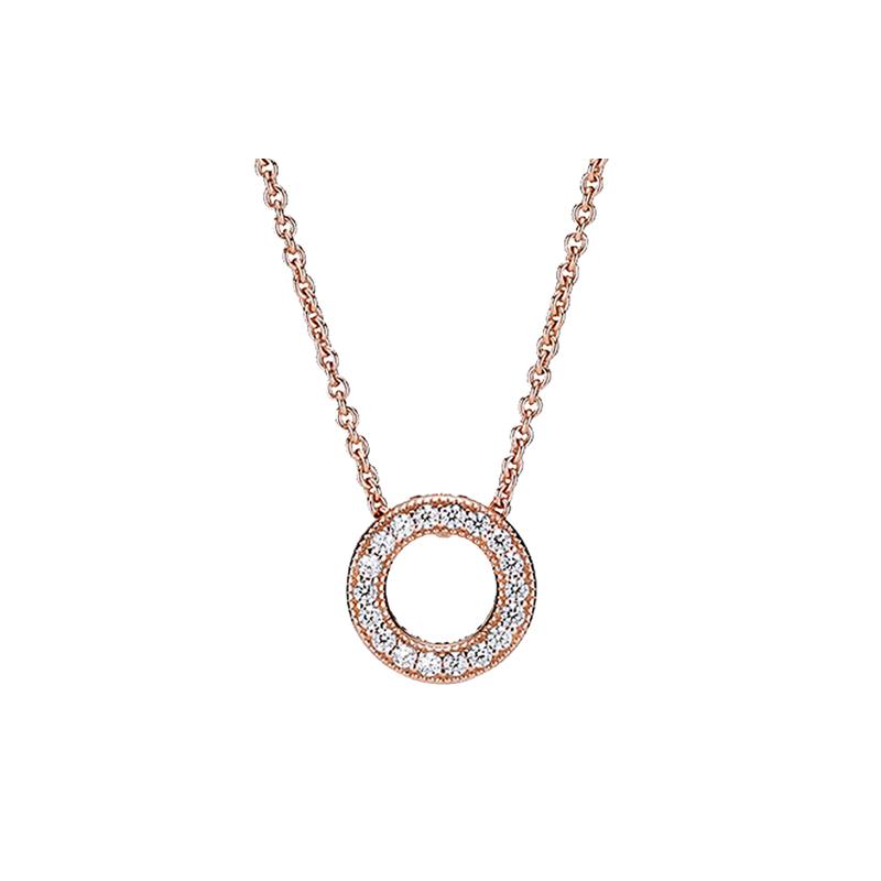Pandora Logo Pavé Collarbone Chain Rose Gold Synthetic Cubic Zirconia Necklace Women s 387436C01