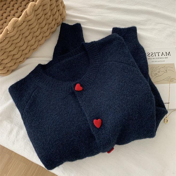 Japanese Wool Knit Cardigan - Retro 2024 Autumn/Winter, Soft, Warm, with Heart Buttons.