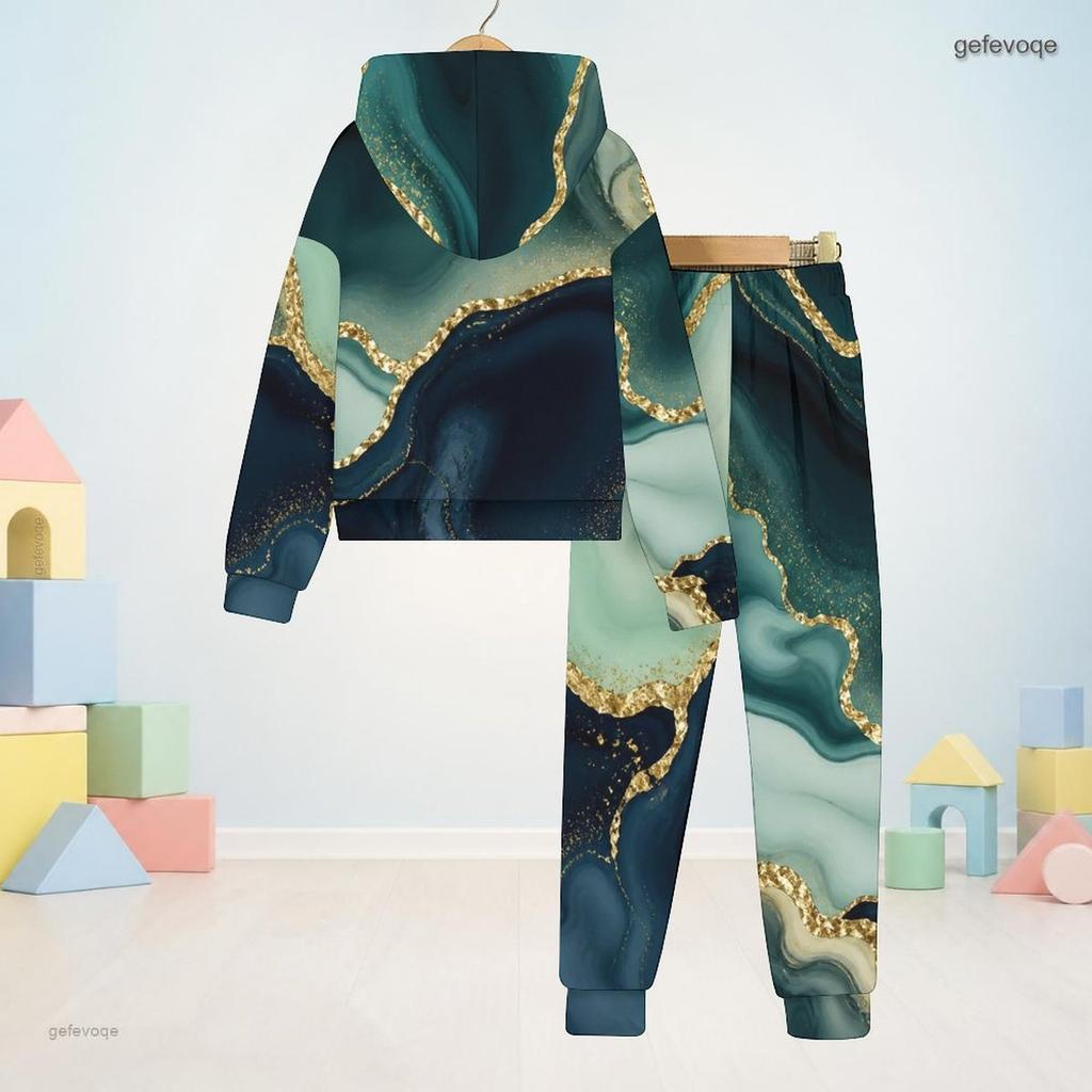Kids Boys Girls Hooded Long Sleeve Colorful Printed Sweatshirt And Cuffed Pants Two Piece Set