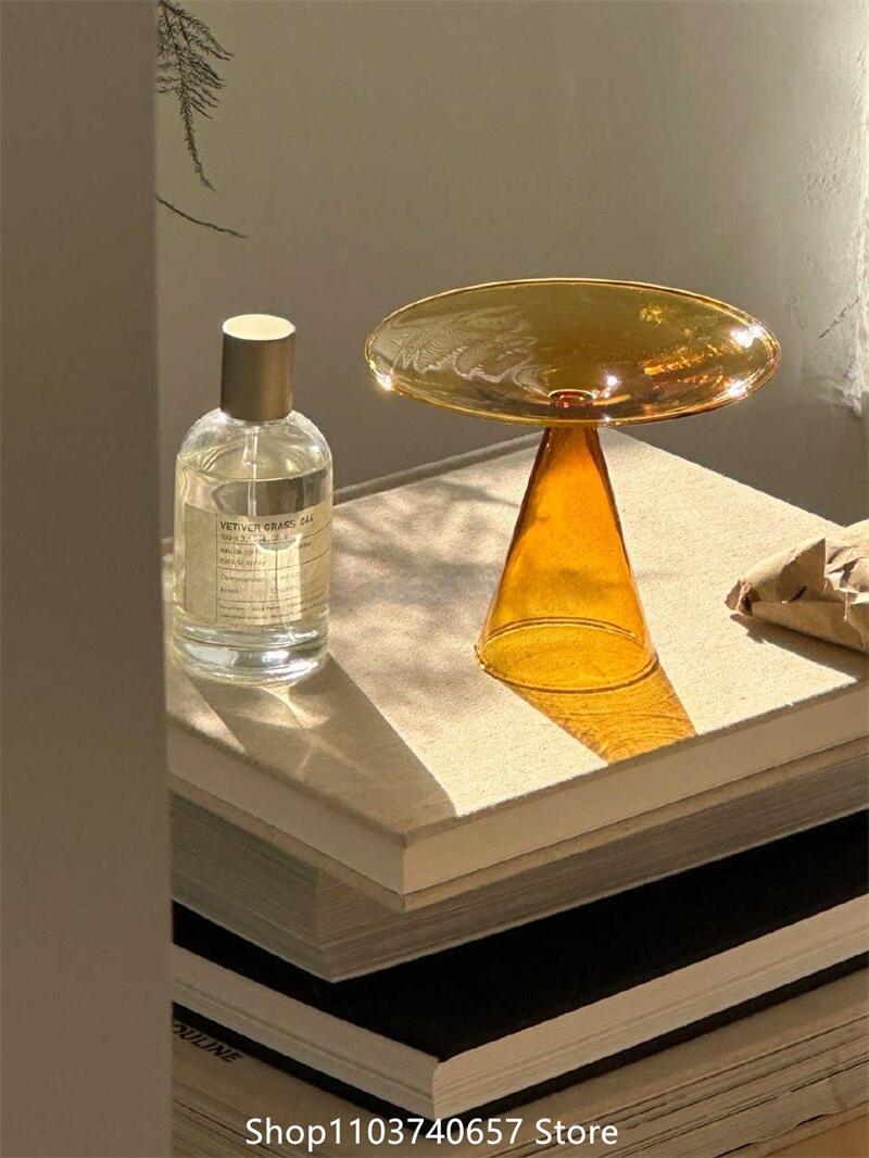 

Creative Glass High Footed Tray Cake Dessert Plate Desktop Furniture Storage Design for Modern Home Decor Washed Dishwasher 6 Inches