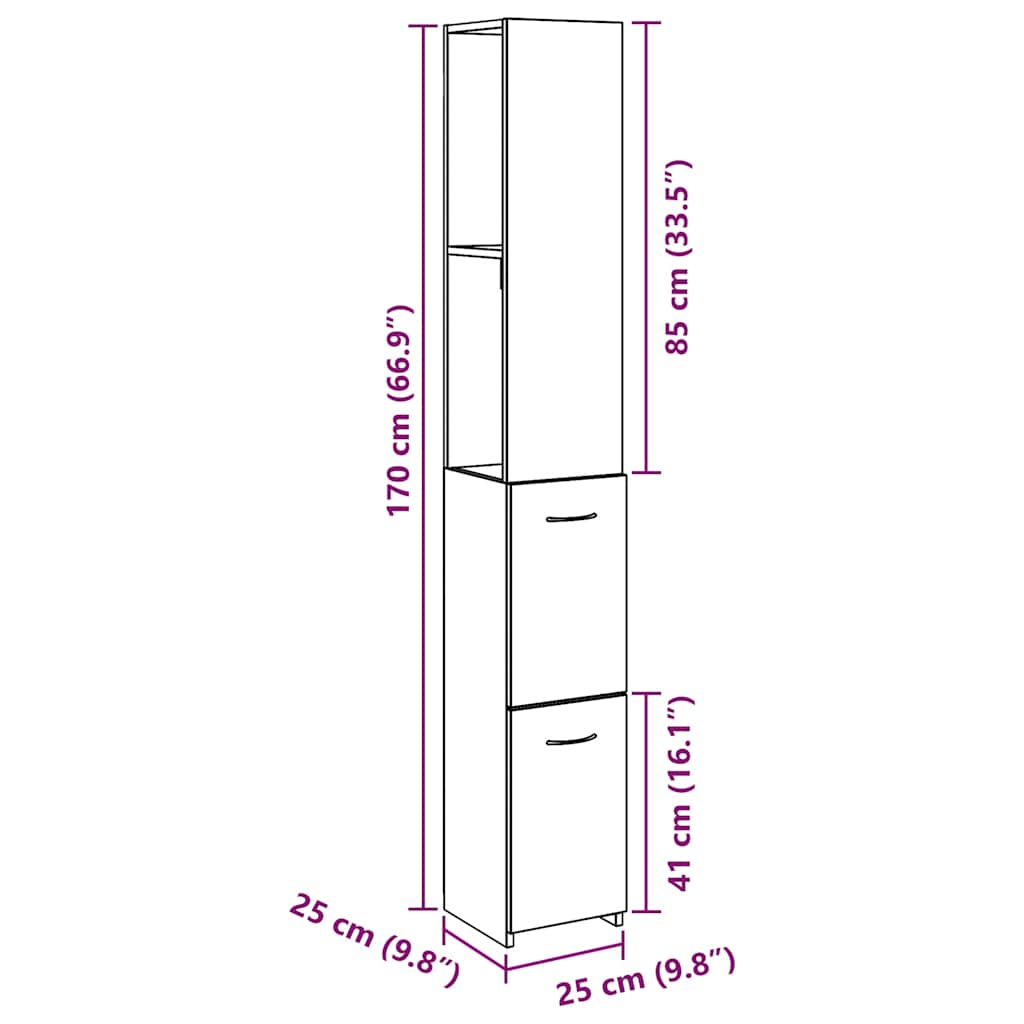 Bathroom Cabinet Artisan Oak 25 x 25 x 170 cm Engineered Wood