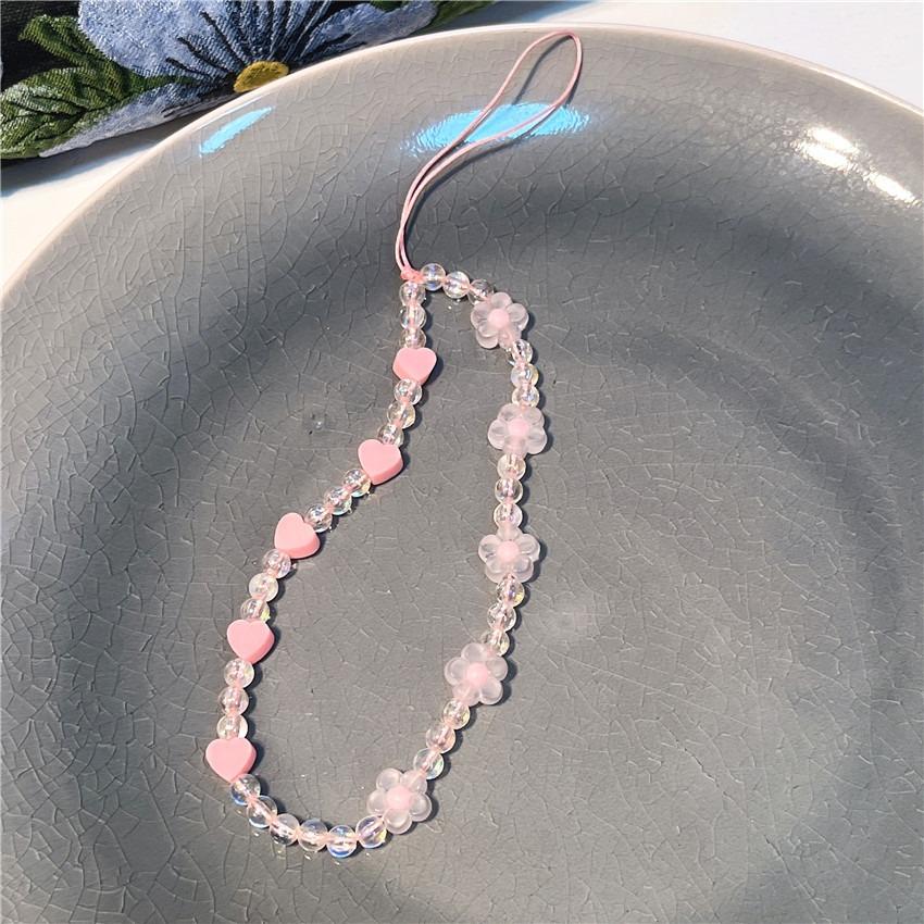 Hot Selling Acrylic Candy Color Love Flower Beaded Phone Chain Sports