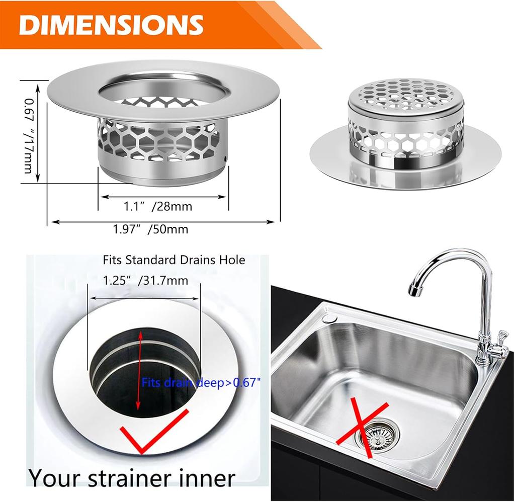 Bathroom sink drain filter Inoxidable Bathroom Drain Hair Catcher Tub Sink Strainer 3pcs
