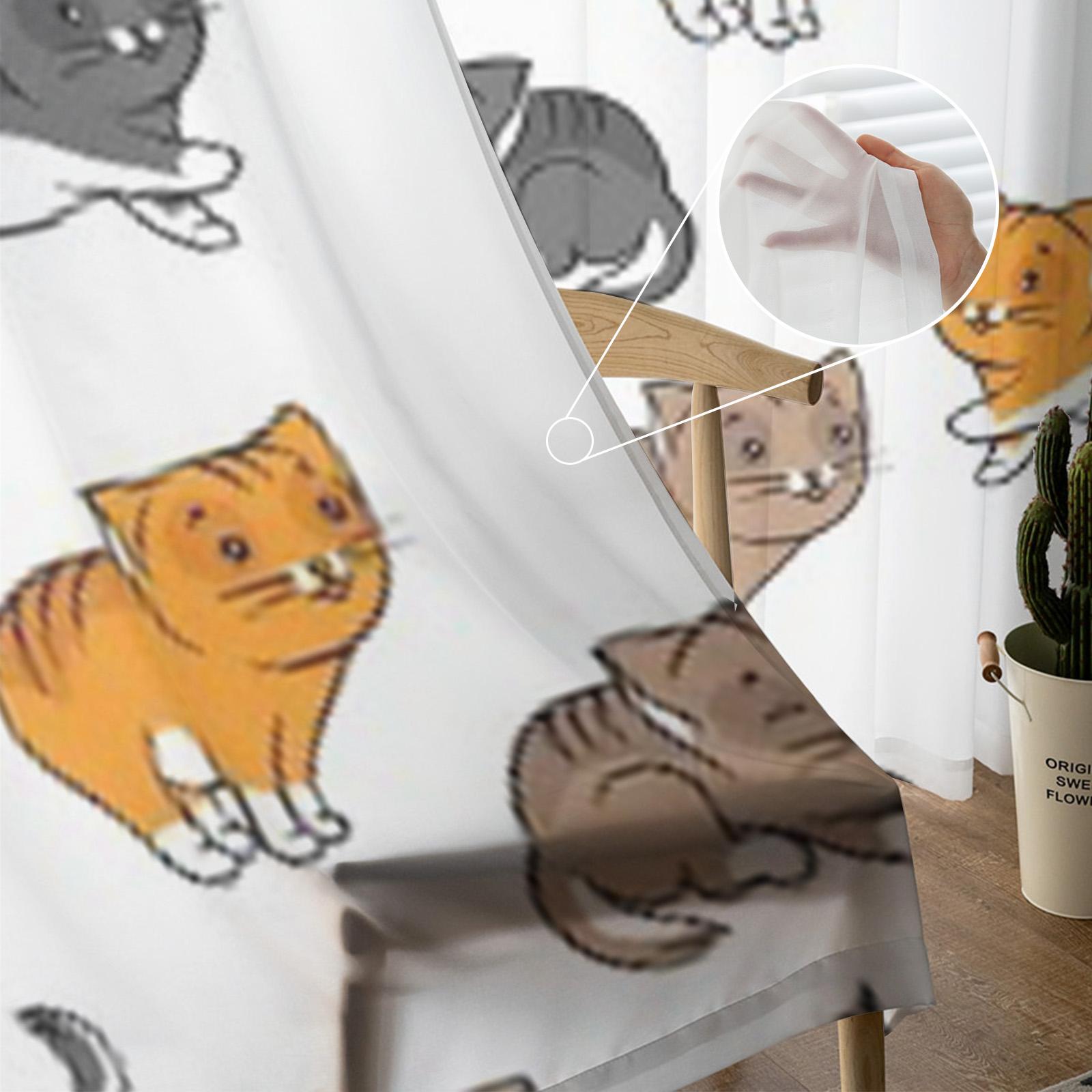 Забавные тюлевые прозрачные оконные шторы с забавными кошками для гостиной — фото 6