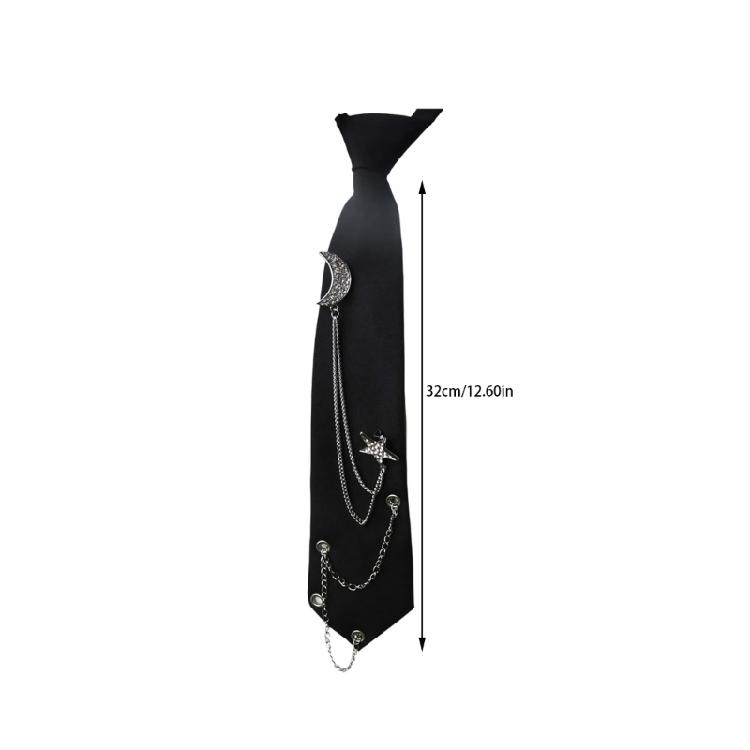 Student Pre Tied Neck Ties Preepy Look Rhinestones Star Metal Chain Dark Tie Cravat Neck Wear Accessories