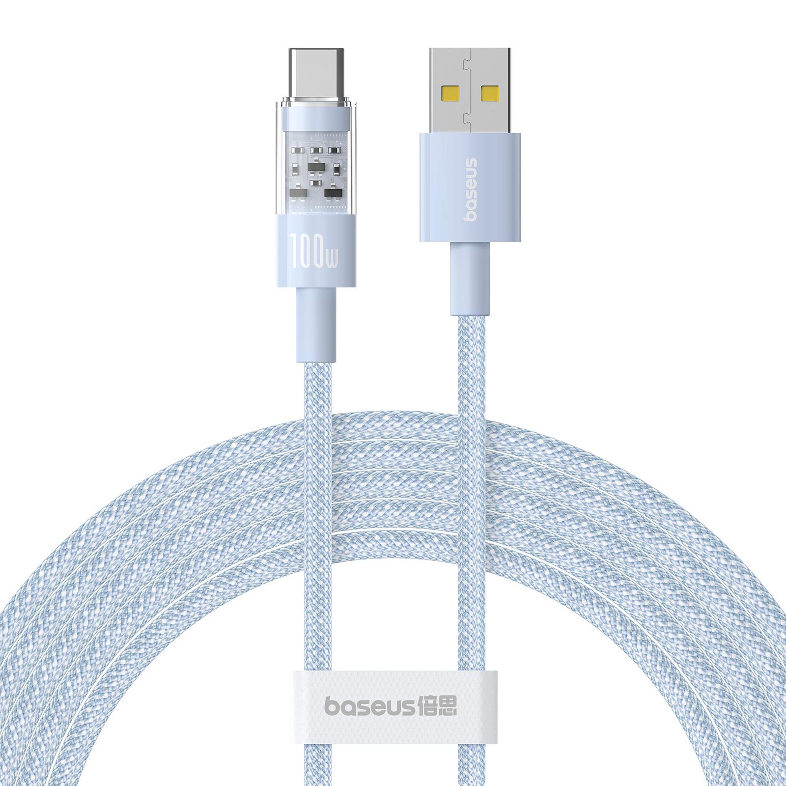 

BASEUS Gem 100W Fast Charging Nylon Braided USB-A to Type-C Data Cable,1m Blue