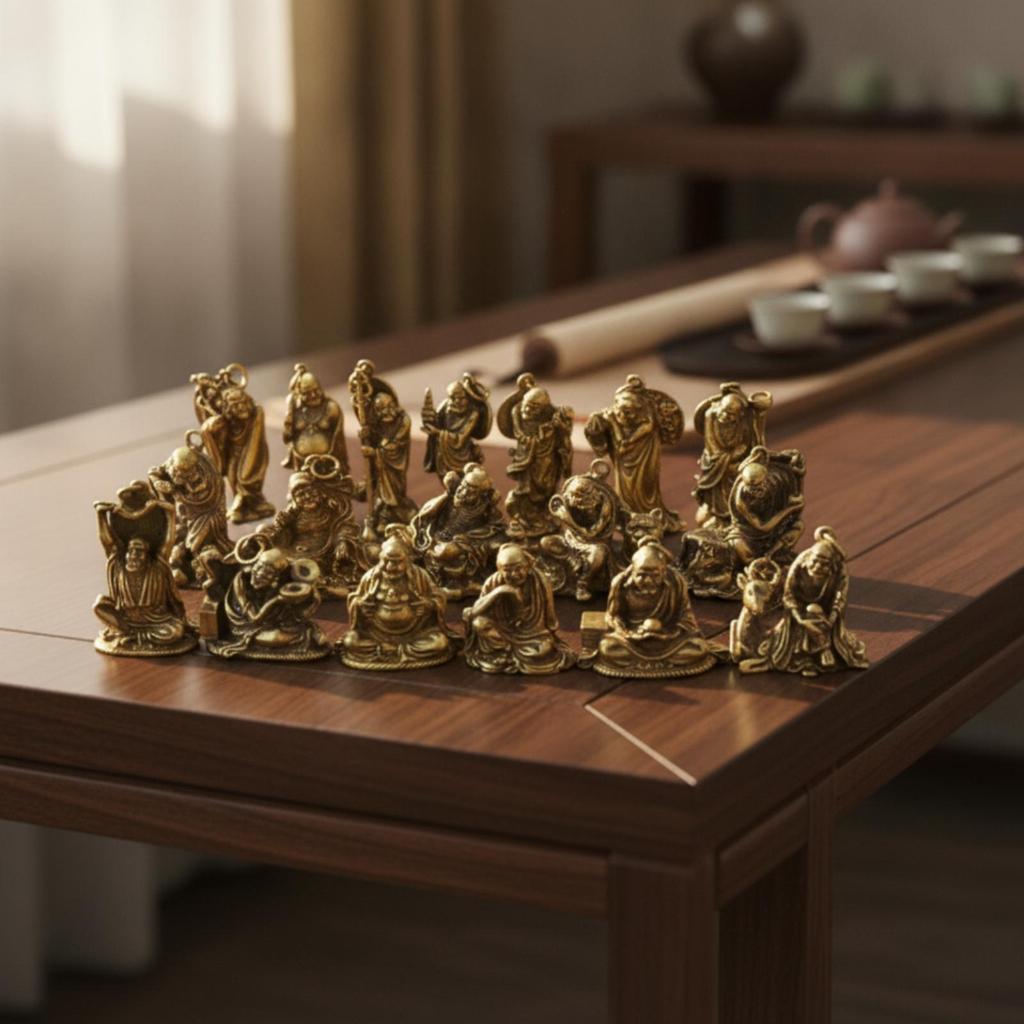 18 Pieces Arhat Figurines Solid Brass Buddhist Statues AntiqueStyle with Hanging Loop for