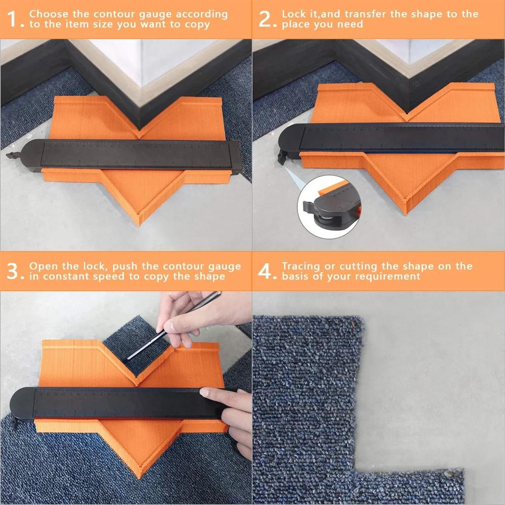 Profilverktøy for konturmåler 5 tommer/10 tommer Justerbar lås Nøyaktig kopi av uregelmessig form Duplikator For hjørner Malsjabloner for tre