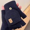Open finger can be flipped half finger white plush gloves female autumn and winter thickened warm student writing riding