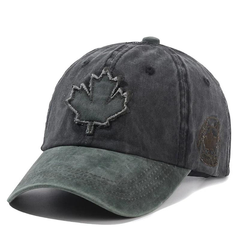 Berretto vintage unisex in cotone lavato Canada Berretto da baseball ricamato con foglia d'acero grande Cappelli sportivi da esterno per uomo e donna