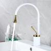 Golden Swan Neck Faucet, High Arc Deck Mount Tap for Bathroom Vanity & Kitchen Island, Cold & Hot Water Mixer