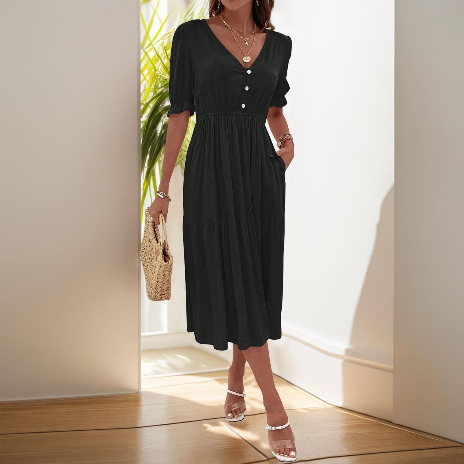 

Женское длинное платье Платье макси Повседневное платье Шифоновые платья Свободное платье Повседневное платье для взрослых на открытом воздухе Повседневное платье с рюшами и коротким рукавом с v-образным вырезом L