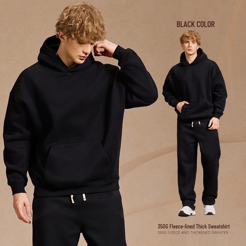 2025 A/W Men's Oversized Hoodie & Sweatpants Set: Trendy Loose Plus Velvet, Thickened and Comfortable