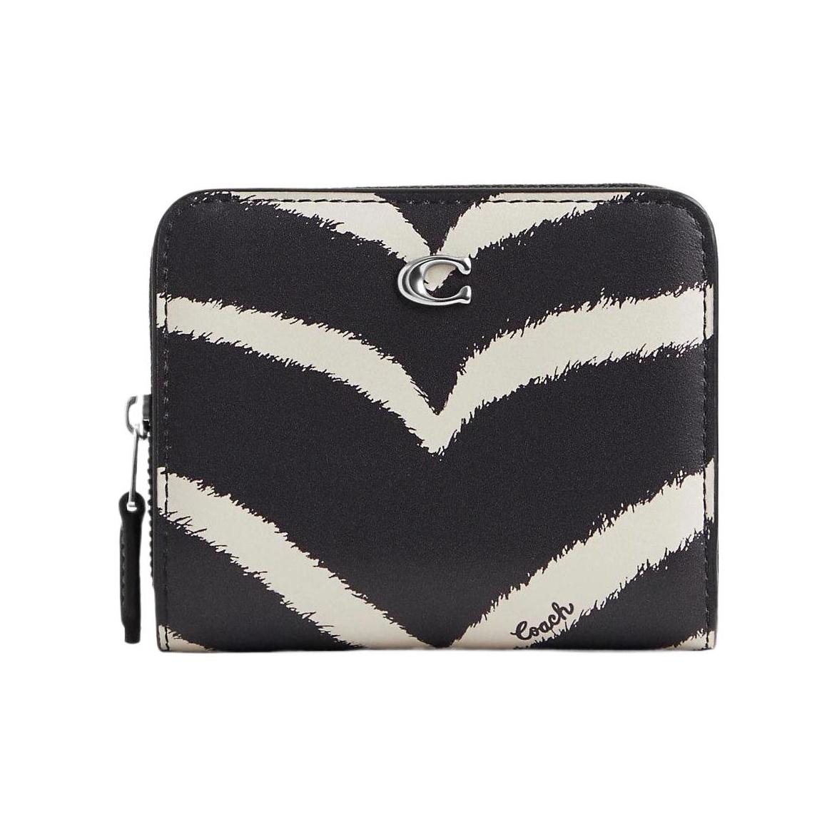 

Coach Billfold Wallet 11 Silver Logo Zebra Print Zipper Closure Calfskin Coin Purse Women wallet Black White CM780-LHW8M Basic Set (Bag+Dust Bag)
