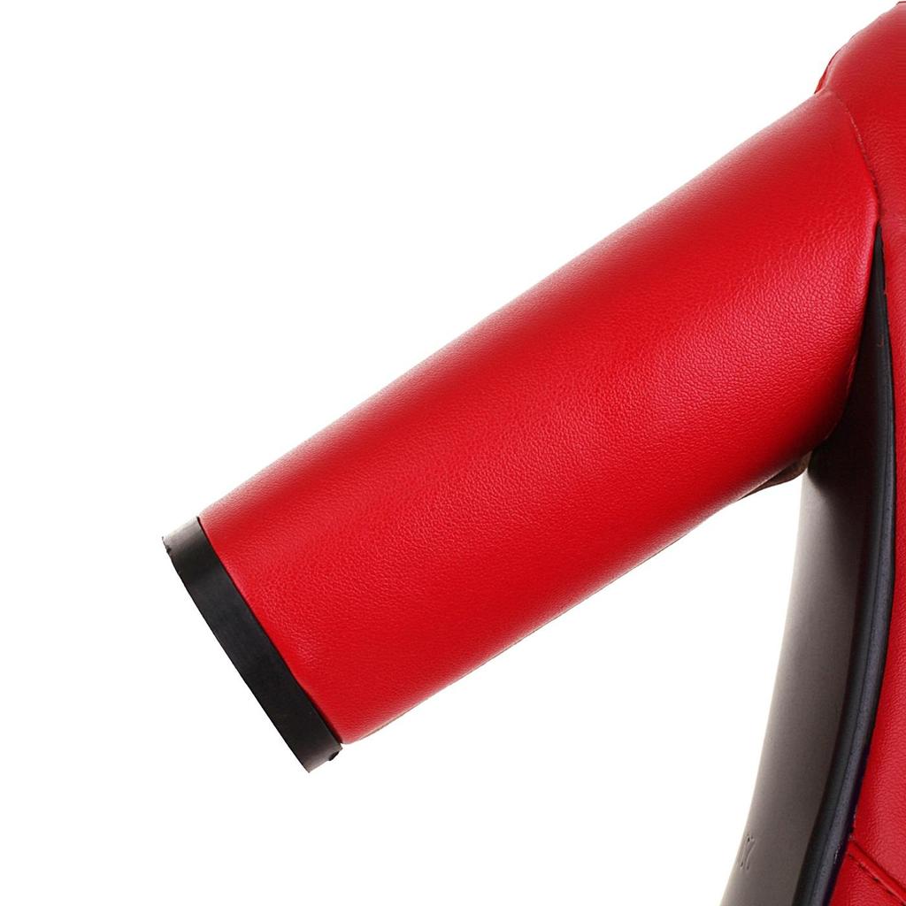 Q/Botas femininas de salto alto, saltos grossos pontudos de cor sólida elegantes, botas grandes na altura do joelho