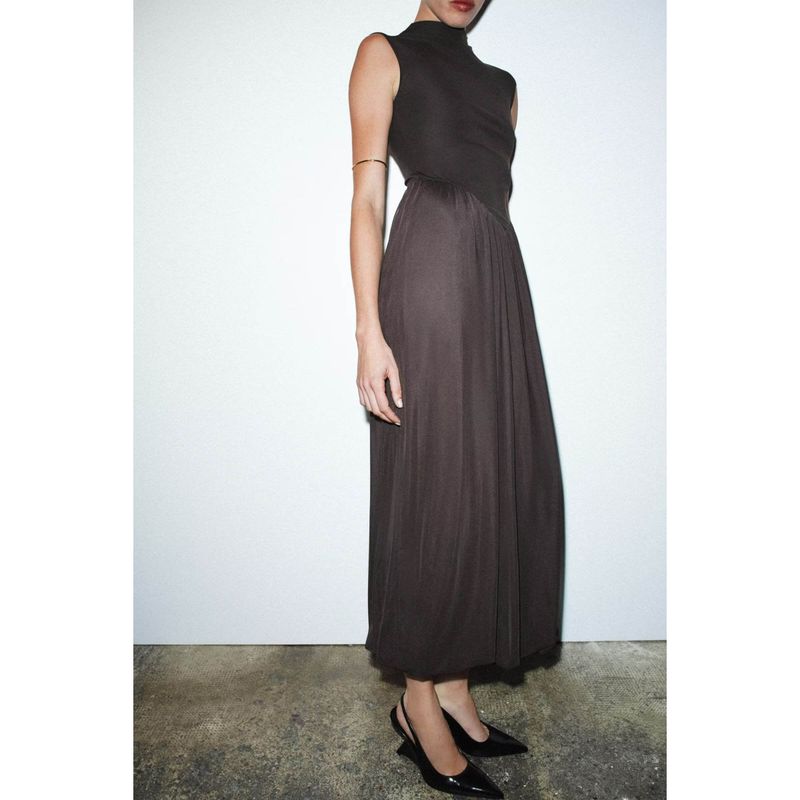 Za Foreign Trade New Women Clothes ZR Western Style Fashion Design Silk Net Patchwork Long Dress 5584807