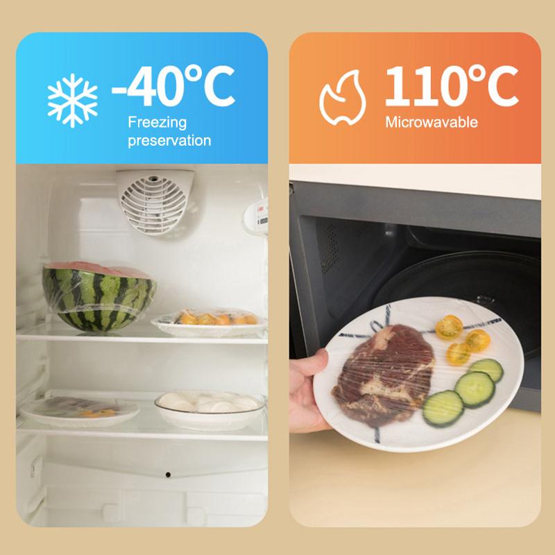 100 Stück/Box Einweg-Frischhaltefolienabdeckungen in Lebensmittelqualität Kühlschrank-Reste-Frischhalteabdeckungen Können aufgehängt und abgenommen werden