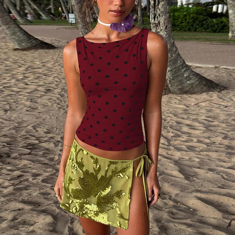 Ärmelloses, figurbetontes Top mit Polka-Dot-Muster für Damen – Sommermode 2026