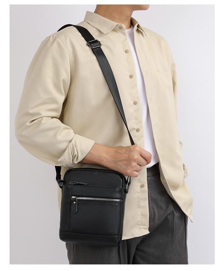 Men's Genuine Leather Single Shoulder Crossbody Bag - Lightweight Top Layer Cowhide Casual Backpack