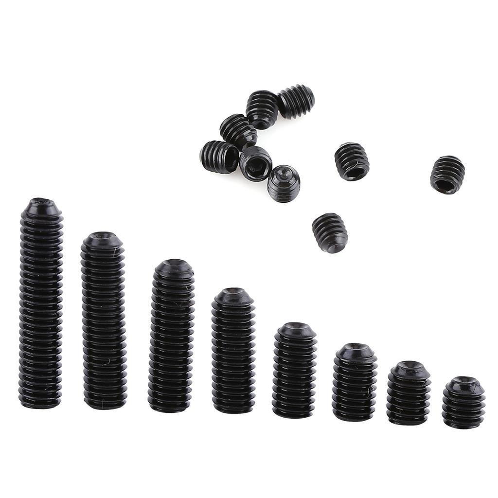 200pcs M3 Black Carbon Steel Socket Cup Point Grub Set Screw Assortment