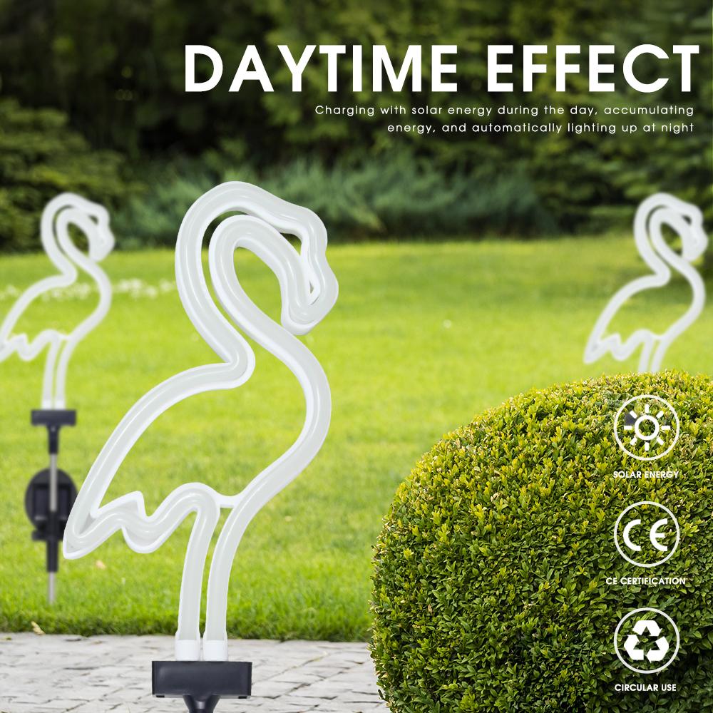 Solar Neon Flamingo Light Garden Ornament Outdoor Lawn Lamp Landscape Yard Light Wedding Party Supplies Christmas Art Decoration