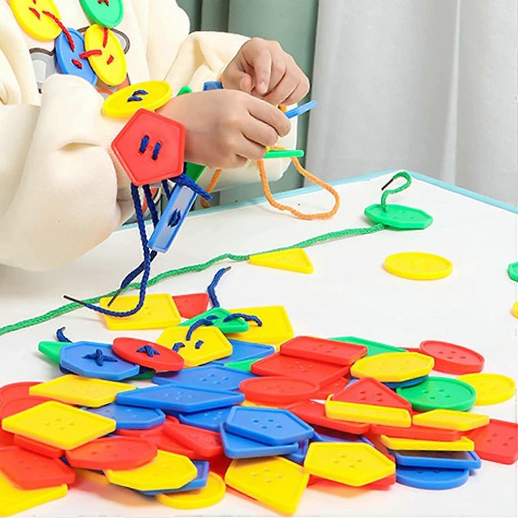 70 Pcs Toy - Geometric Shaped Large Beads for Kids Crafts, Preschool Activities and Daycare Toys - Autism Learning Materials and Fine Motor Skills To