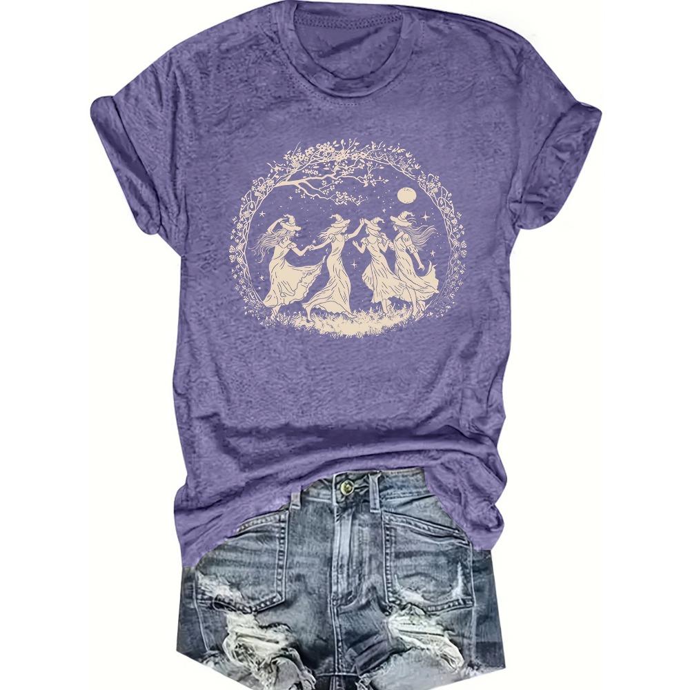 

Dancing Witches Moonlit Women s Tee - Witchy Graphic, Casual Boho Top S
