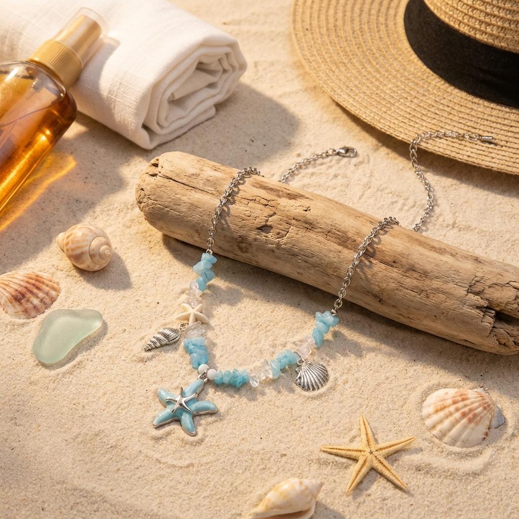 Summer Beach Vacation Necklace For Women Starfish Shell Pendant Irregular Stone Choker Neck Chain Hawaiian Holiday Party Jewelry