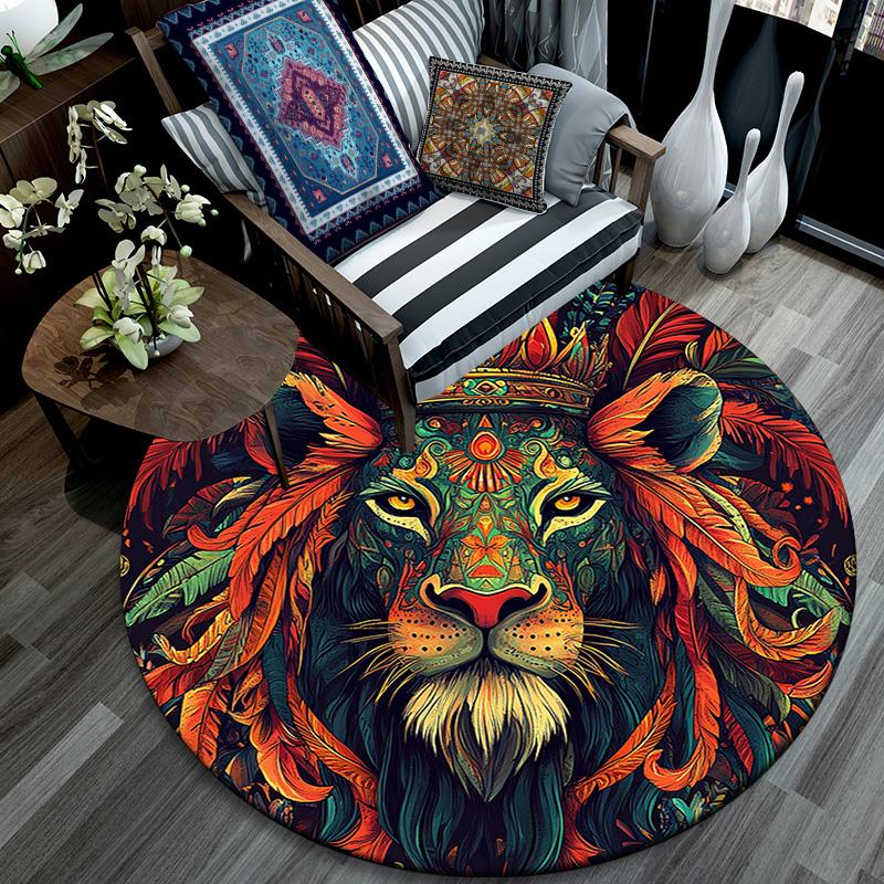 Royal Lion Round Area Rug,Carpet Rug for Living Room Bedroom Sofa Playroom Decor,Non-slip Floor Mat