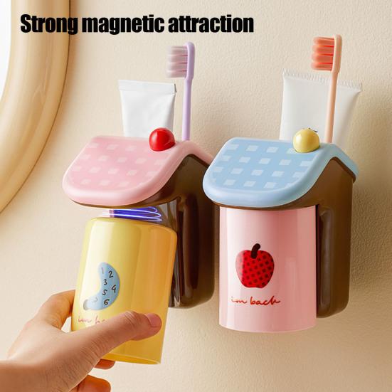 Toothbrush Holder with Cup Magnetic Toothbrush Cup Holder Wall-Mounted Toothbrush And Cup