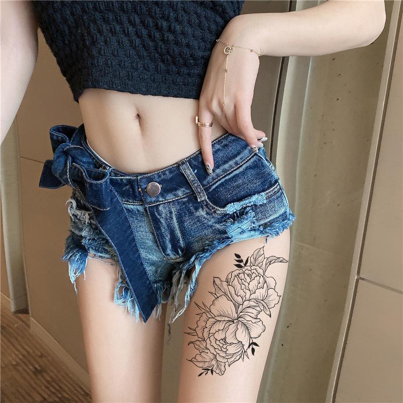 Black Hand-Painted Plain Flower Set, Dark Chest, Thigh 3D Simulation Tattoo, Water Transfer Tattoo Sticker.