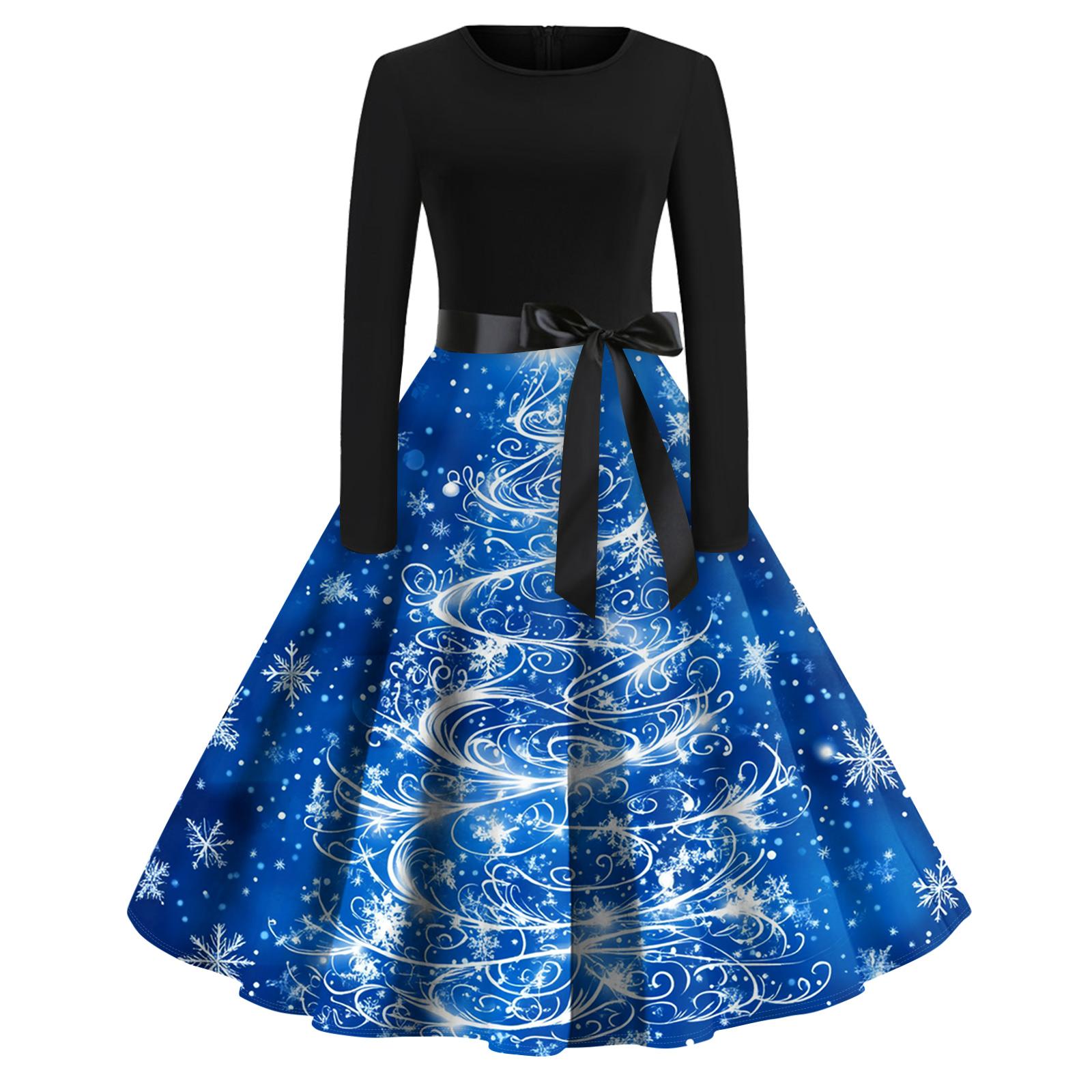 

Женское модное повседневное платье приталенного кроя с круглым вырезом, рождественским принтом и длинными рукавами L