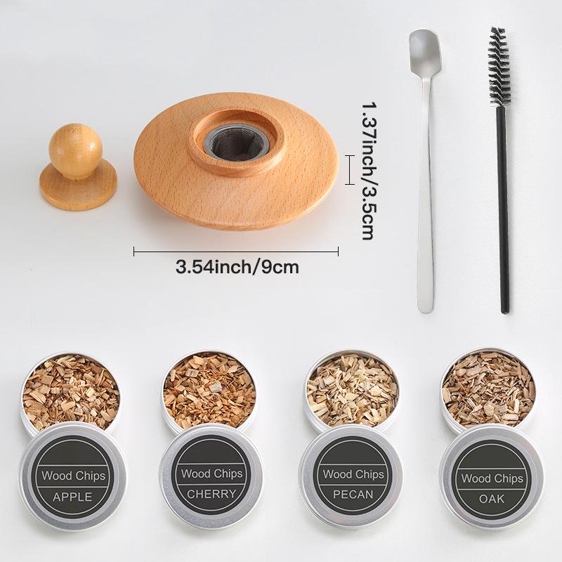 Wooden Bar Cocktail Smoker Kit Whiskey Tequila Wooden Smoked Wood Hood Smoker for Drinks Wine Mixing Cover Bar Tool with 4 Box