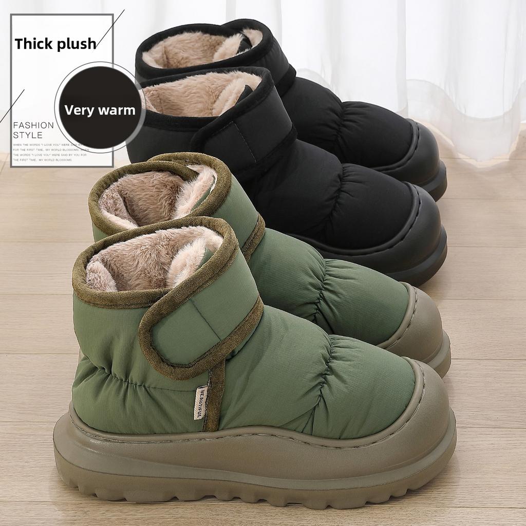 Waterproof Fleece Lined High Top Cotton Slippers Men's Winter Indoor Outdoor Wear Thickened Warm Anti Slip Covered Heel