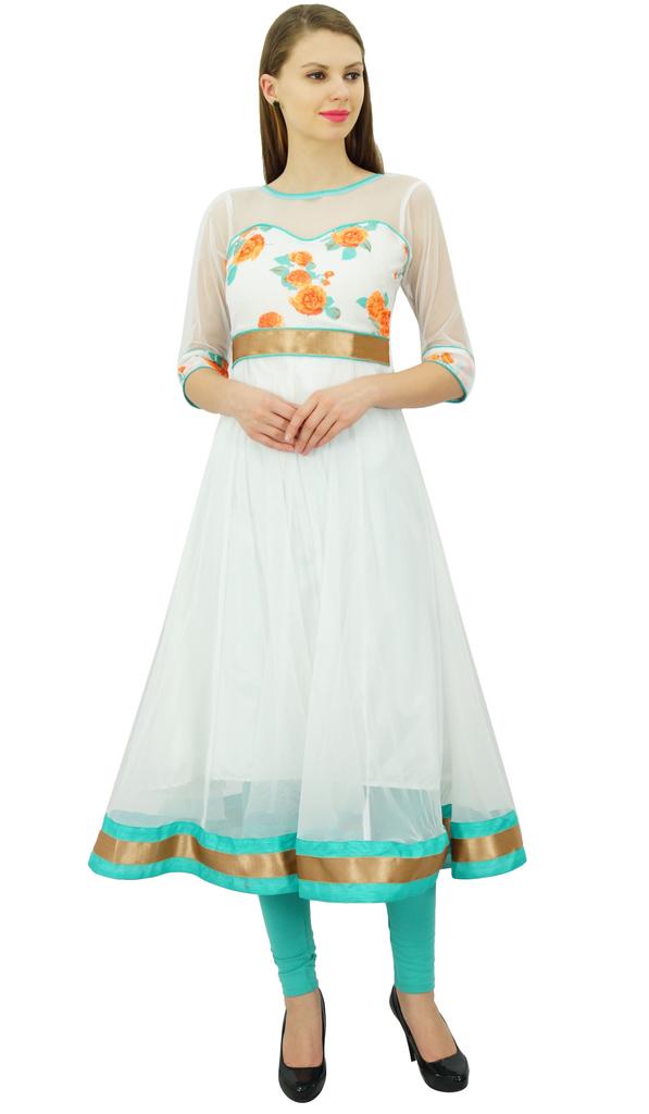 Bimba Women's Net Anarkali Kurta Kurti Indian Ethnic Designer Wear Dress