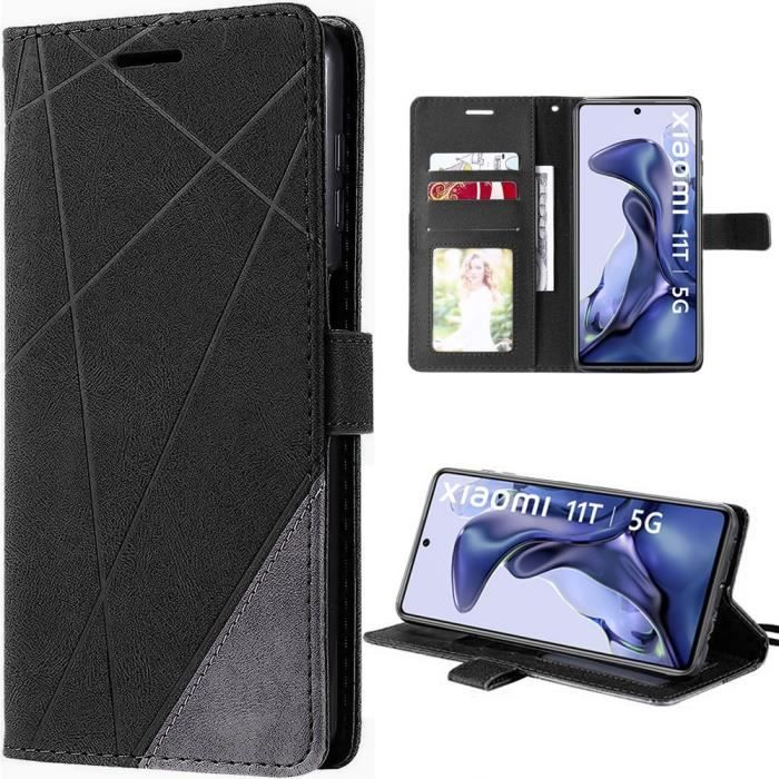 Coque pour Xiaomi 11T - 11T Pro - Fermeture Magnétique Effet Cuir Élégant Noir