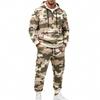 Conjunto de chándal con capucha de camuflaje para hombre, dos piezas, forro polar, otoño