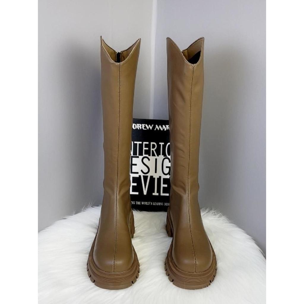 2025 Autumn and Winter New Tall Knight Boots Women's Horseshoe Heel Heel Heightened To Show Leg Length Rear Zipper Round Head Boots Ins Tide