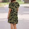 Damenmode Lässig Rundhals Kurzarm Blatt Floral Print Kleid