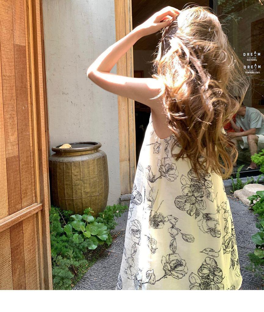 Summer Ink Painting Halter Neck Dress - Gentle, Sweet, Petite Short Skirt
